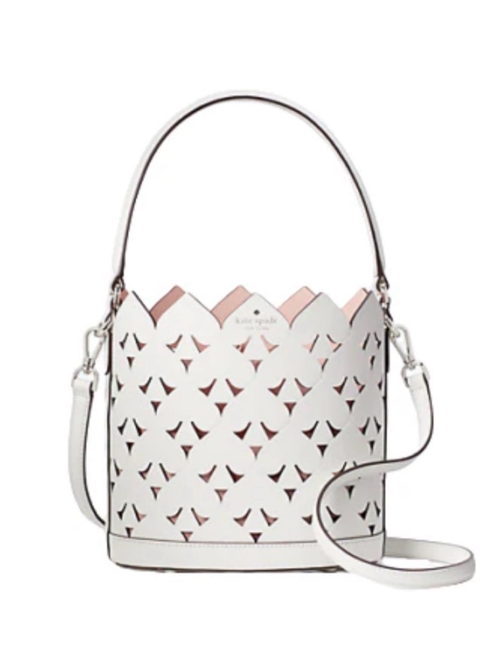 Kate Spade Dorie Small White Leather Crossbody Bucket Bag W/ Blush Insert Nwot